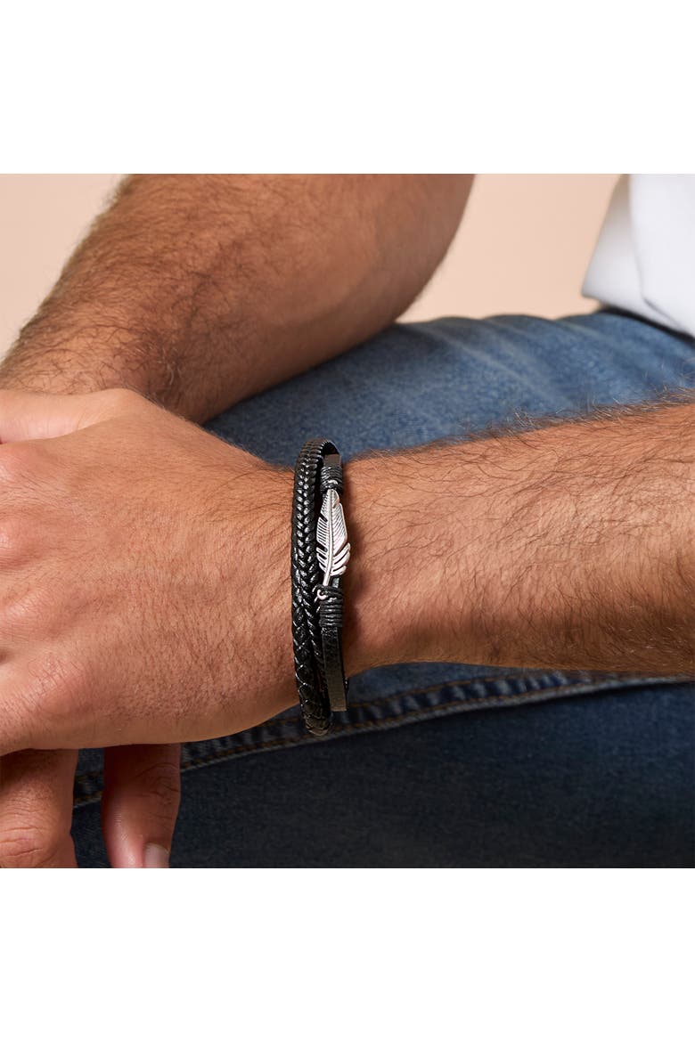 Triple Row Black Bracelet with Silver Accents, Alternate, color, Black