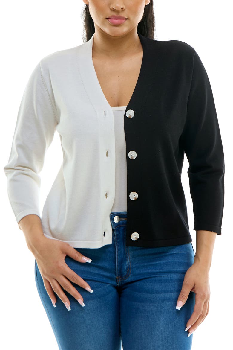 Colorblock V-Neck Cardigan, Main, color, WHITE