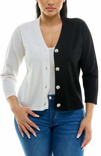 Nina Leonard Colorblock V-Neck Cardigan