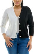 Nina Leonard Colorblock V-Neck Cardigan