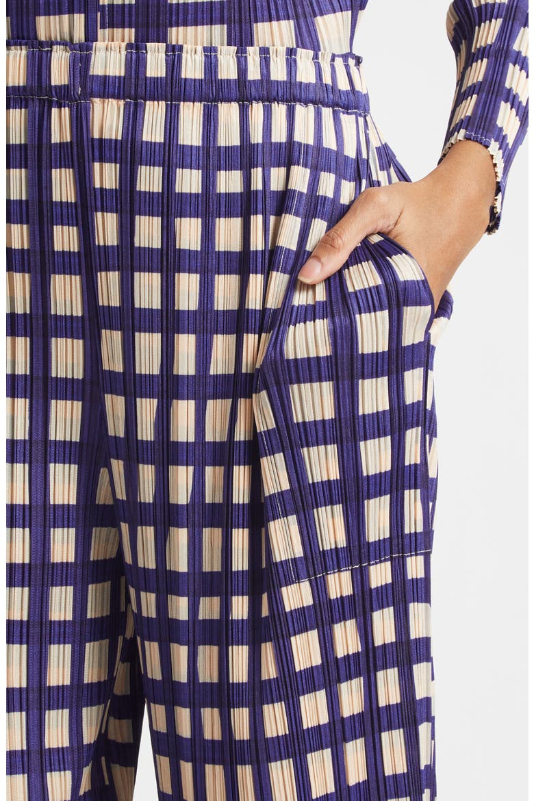Basket Print Pleated Crop Straight Leg Pants, Alternate, color, NAVY