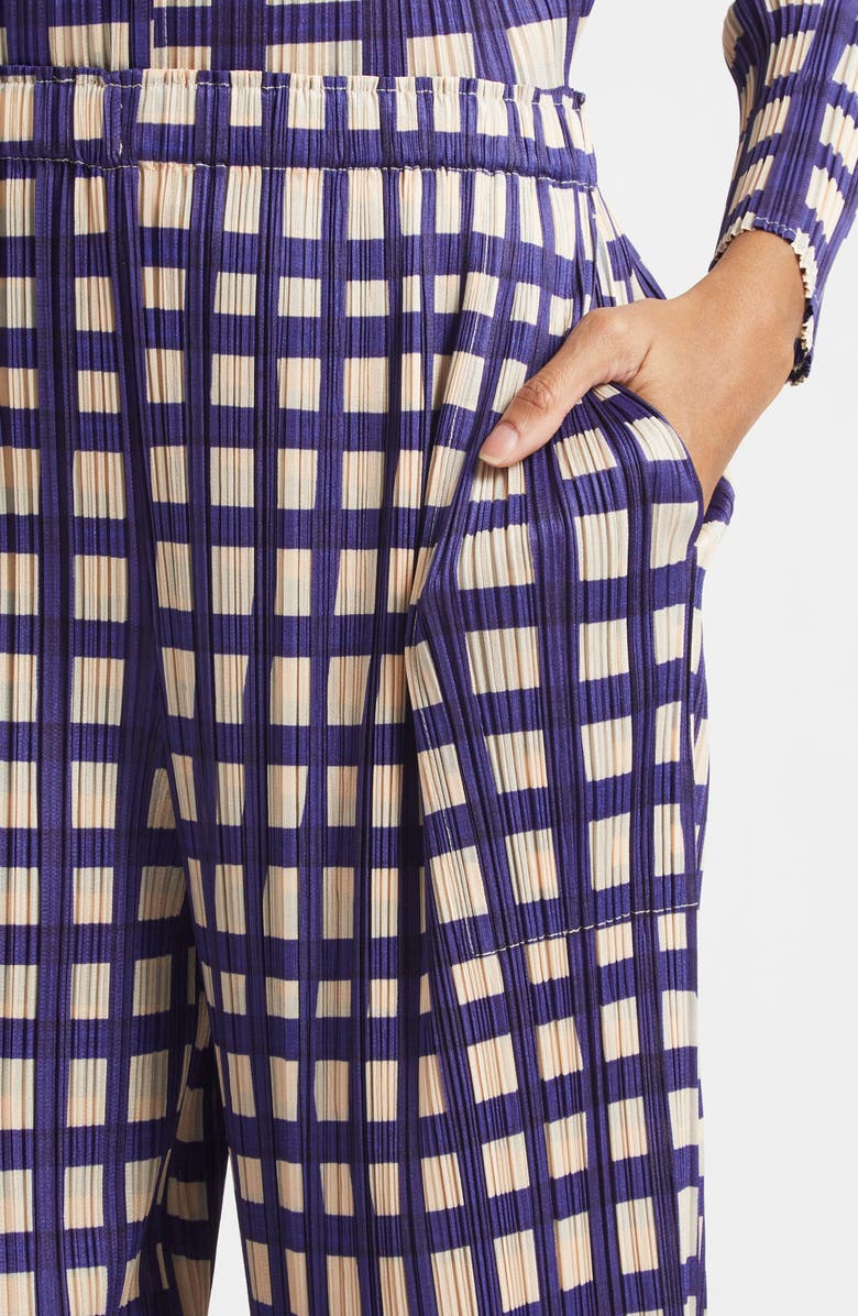 Issey Miyake Basket Print Pleated Crop Straight Leg Pants, Alternate, color, Navy