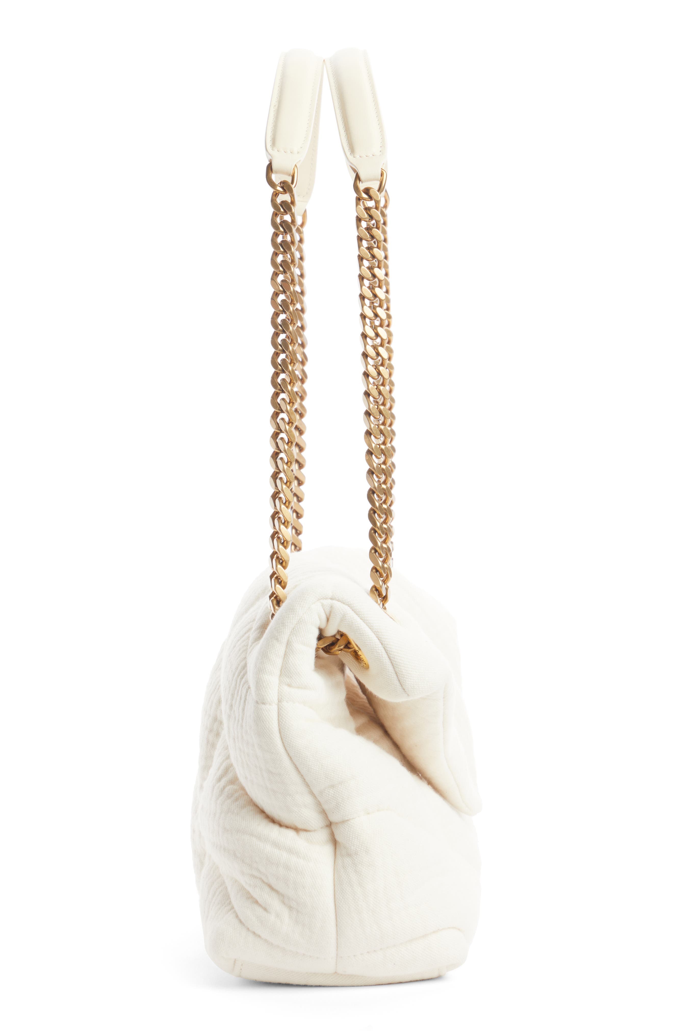 Saint Laurent Small Loulou Puffer Cotton Twill Shoulder Bag, Alternate, color, Vanilla Ice