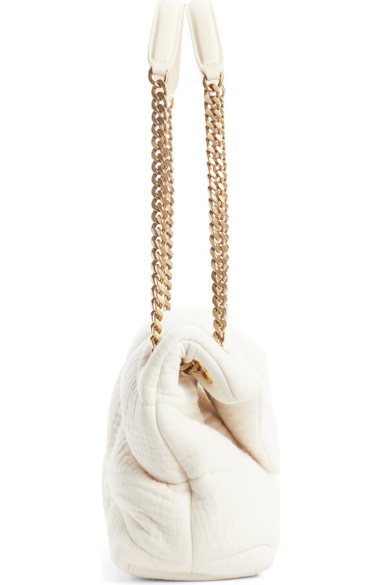 Saint Laurent Small Loulou Puffer Cotton Twill Shoulder Bag, Alternate, color, Vanilla Ice