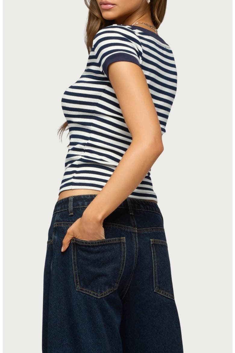 Antonela Stripe V-Neck T-Shirt, Alternate, color, NAVY-AND-WHITE