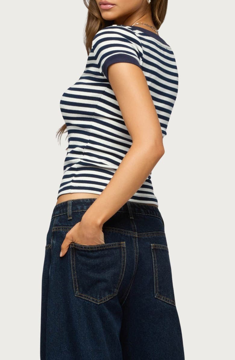 EDIKTED Antonela Stripe V-Neck T-Shirt, Alternate, color, 