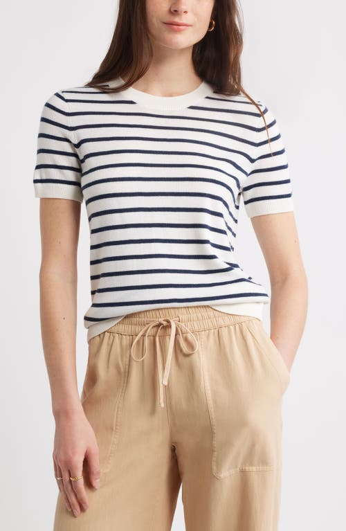 CASLONR CASLON(R) SHORT SLEEVE MERINO WOOL BLEND CREWNECK SWEATER
