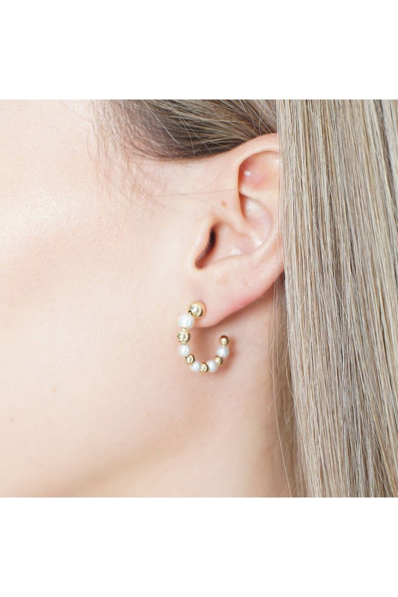 Pearl and Gold Hoop Earrings, Alternate, color, Pearl