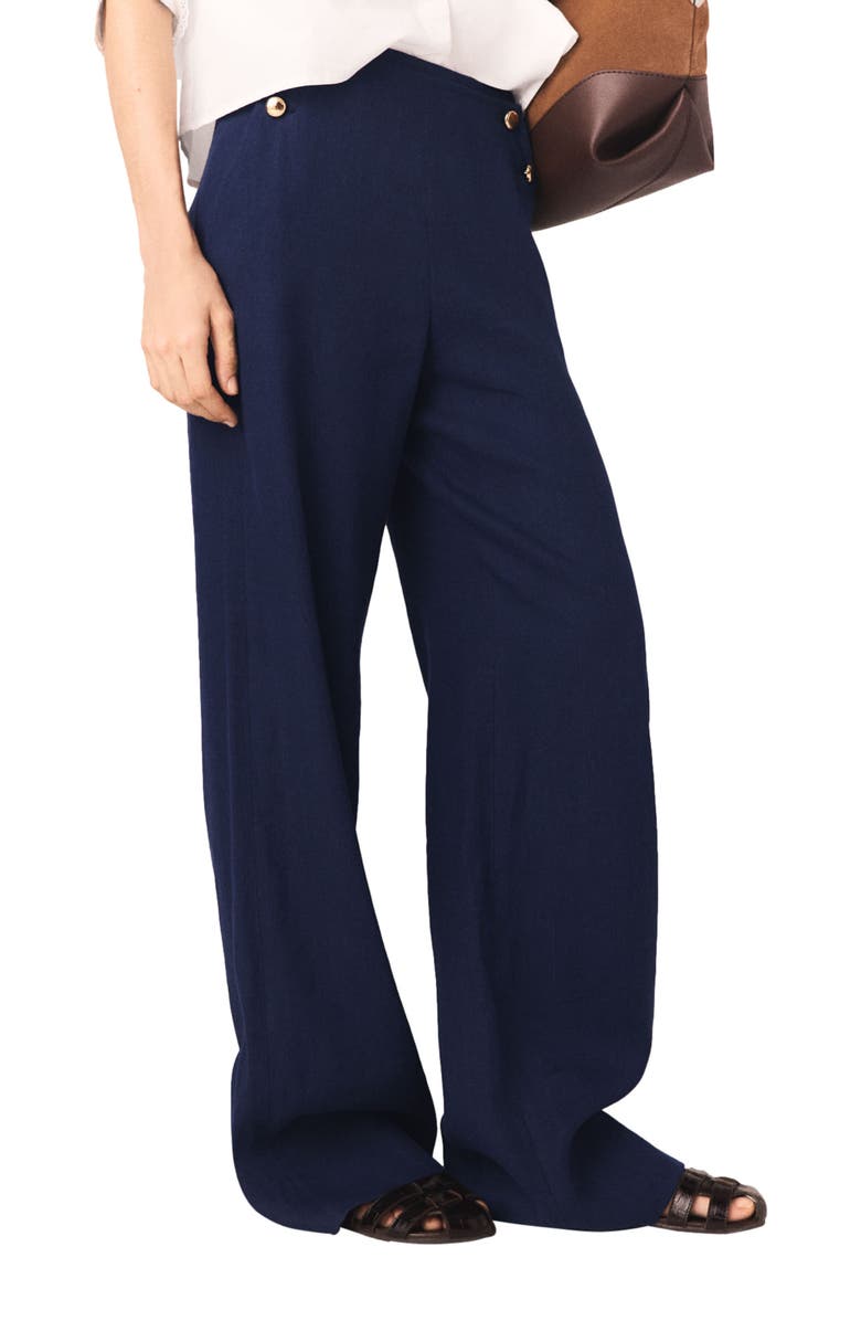 maje Linen-blend sailor trousers, Alternate, color, Navy