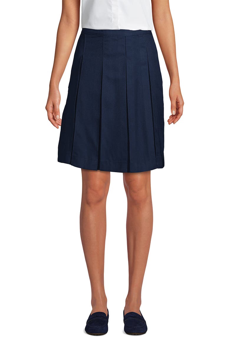 Plus Size Solid Top of Knee Box Pleat Skirt, Alternate, color, Classic Navy