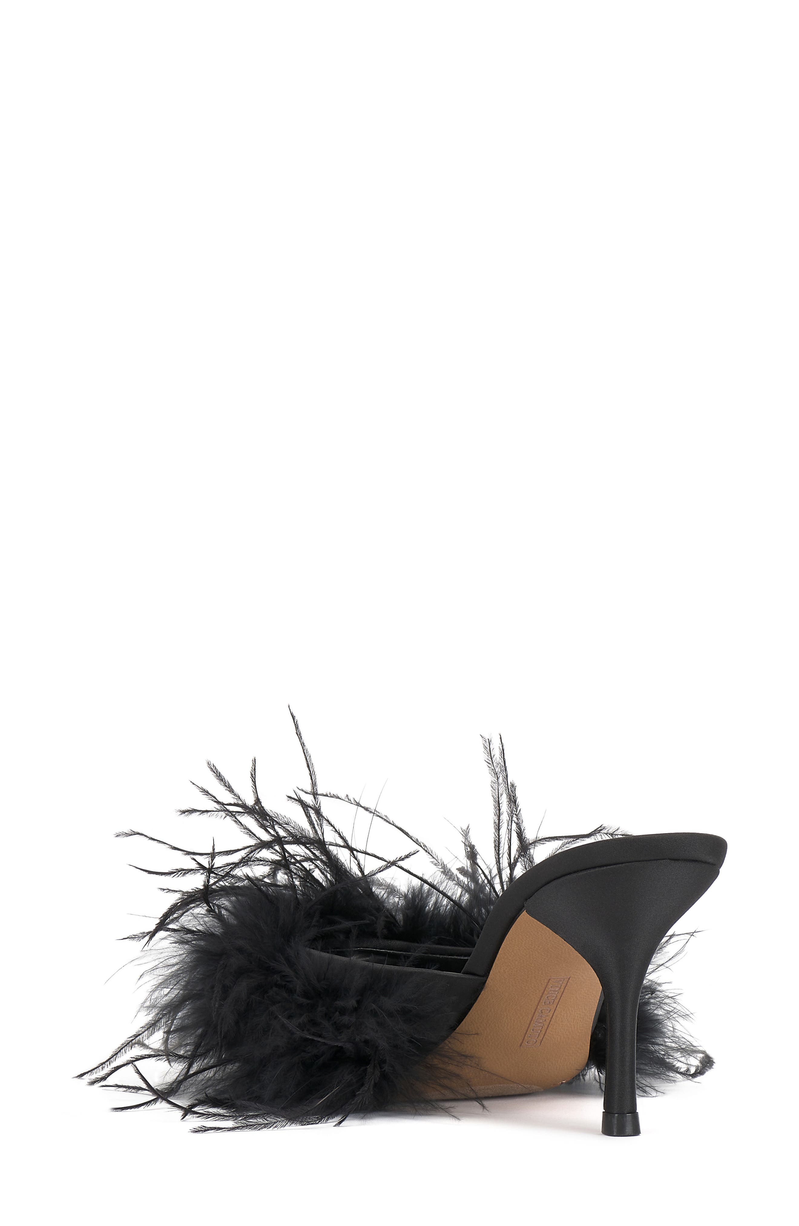 Vince Camuto Paelly Faux Feather Slide Sandal, Alternate, color, Black