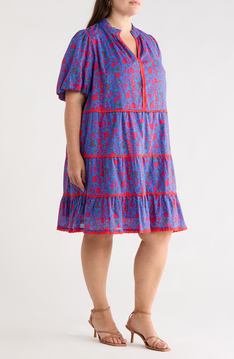 SUGARLIPS Tanya Korra Floral Tiered Shift Dress, Alternate, color, Blue-Fuchsia