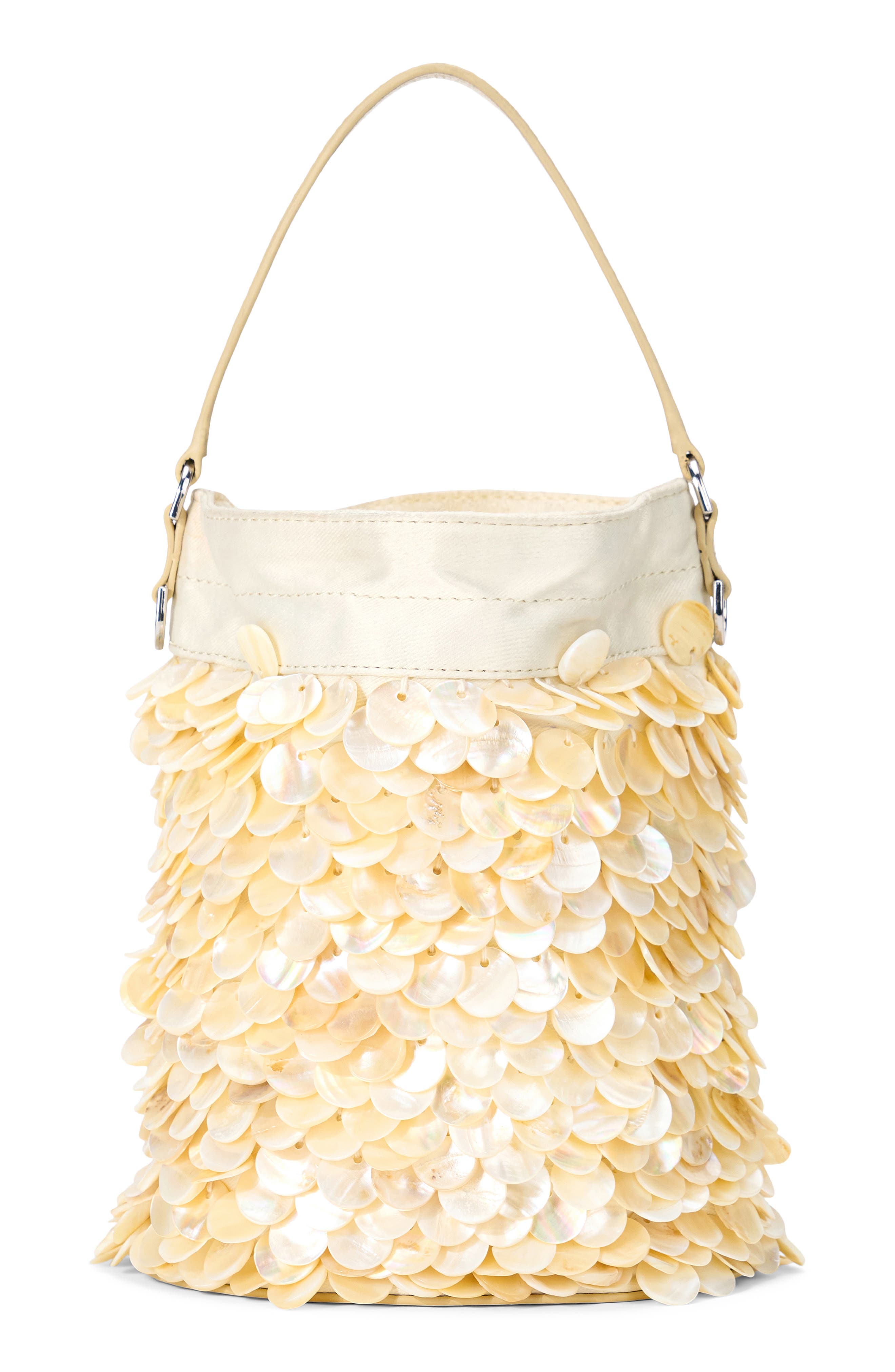 STAUD Mini Lila Pearl Paillette Bucket Bag, Alternate, color, Cream