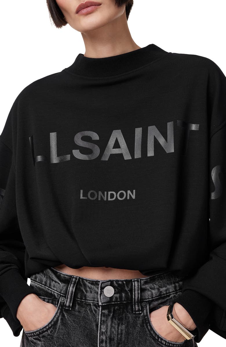 AllSaints Aster Logo Crop Sweatshirt, Alternate, color, 