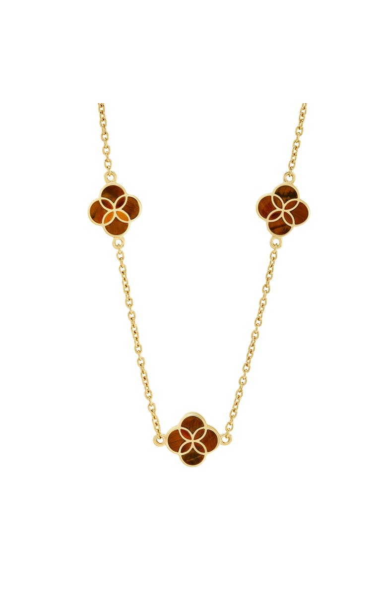 Jan Leslie Sterling With 18K Gold Overlay And Gemstones Triple Petal Station Necklace, Main, color, Brown