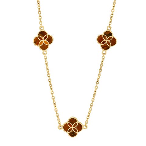 Sterling With 18K Gold Overlay And Gemstones Triple Petal Station Necklace