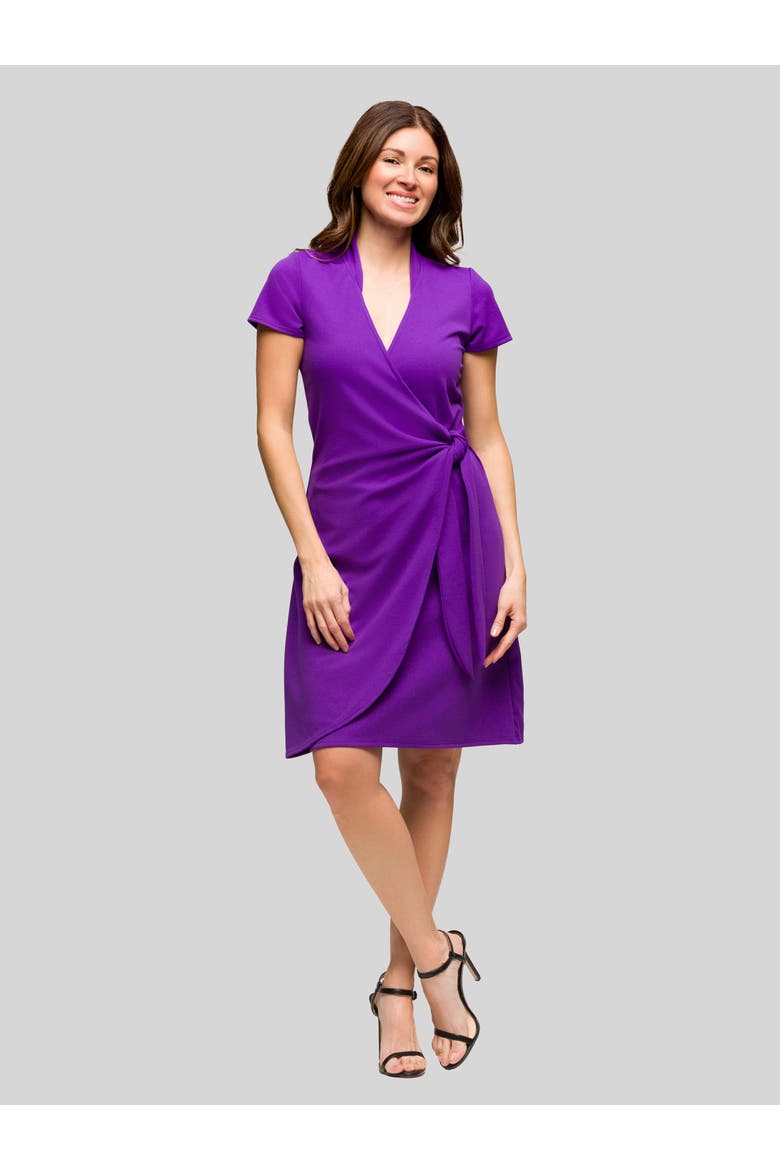 Mandarin Collar Knee Length Wrap Dress, Main, color, Purple