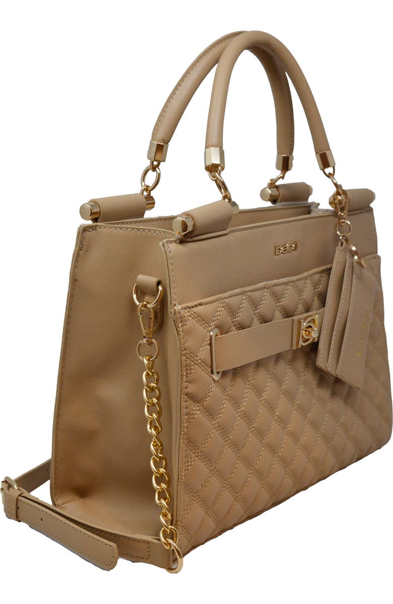 bebe Alex Quilted Satchel, Alternate, color, Almond