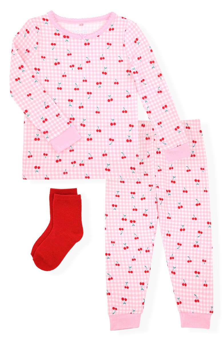 SLEEP ON IT Kids' Fitted Two-Piece Pajamas & Socks Set, Main, color, Pink
