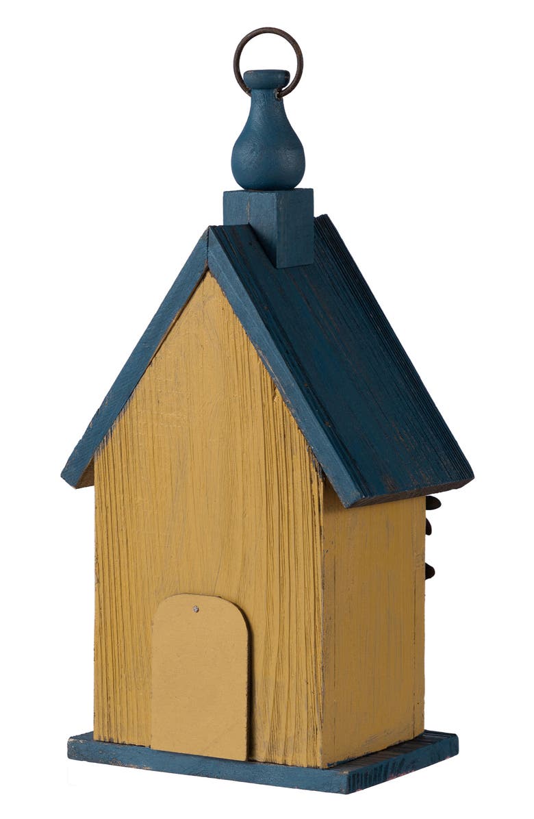 Glitzhome 12.25"H Distressed Solid Wood Cottage Garden Birdhouse with Bees and Flowers, Alternate, color, Yellow
