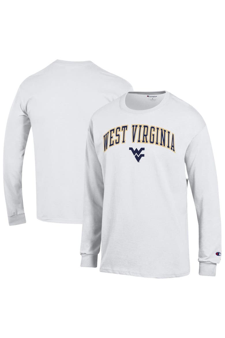 Men's Champion  White West Virginia Mountaineers Arch Over Logo Long Sleeve T-Shirt, Main, color, White
