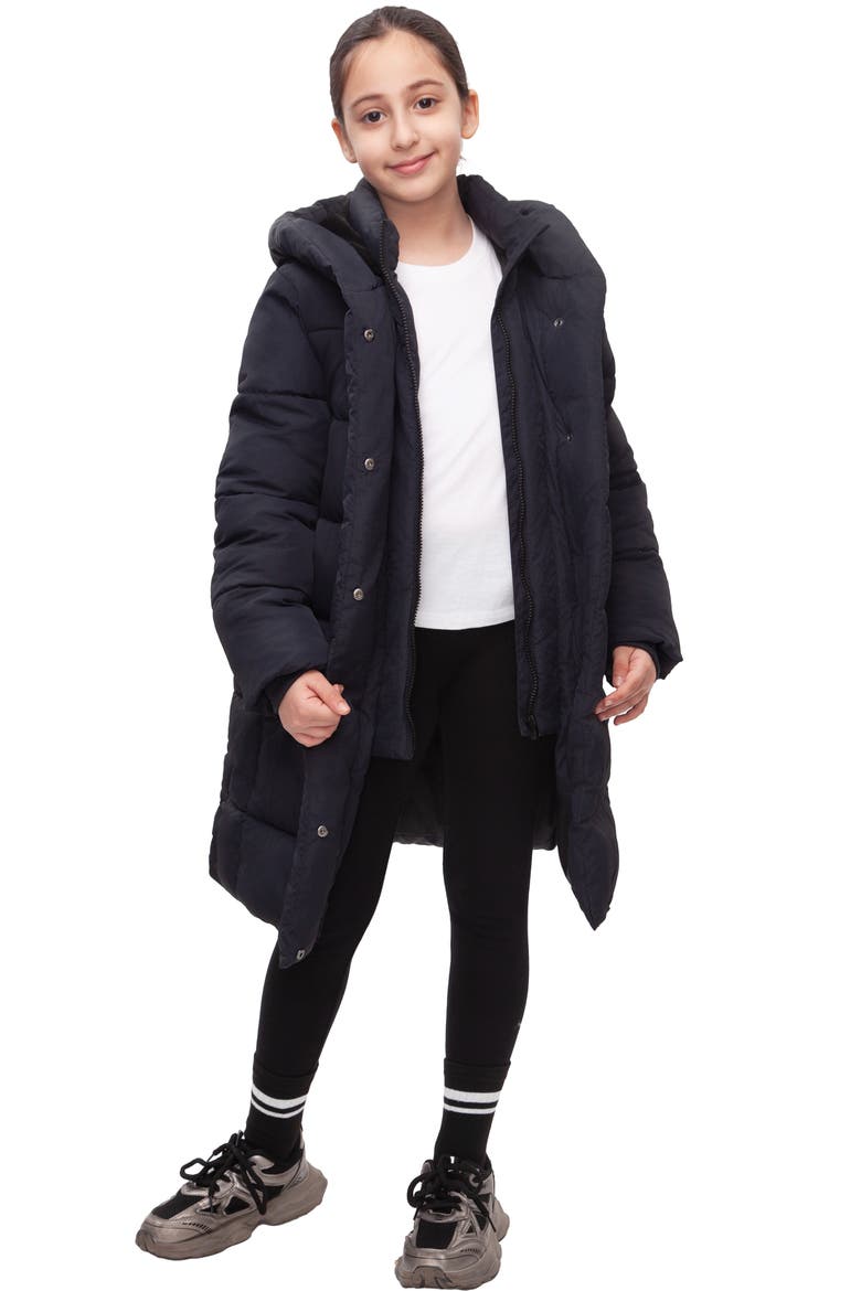 Kids' Knee Length Puffer Coat, Alternate, color, Black