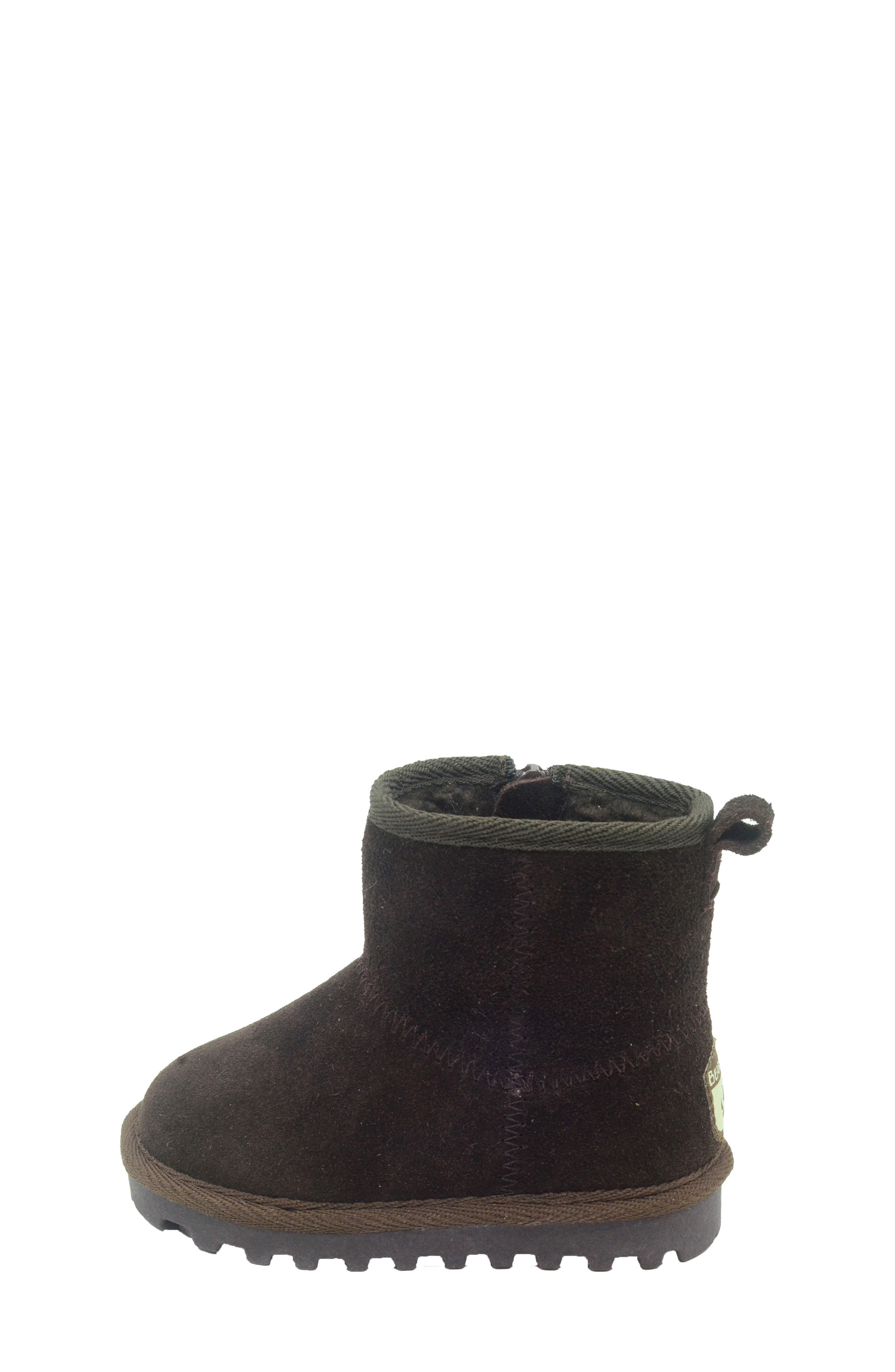 BEARPAW Kids' Bootie with Faux Fur Lining, Alternate, color, Chocolate Suede