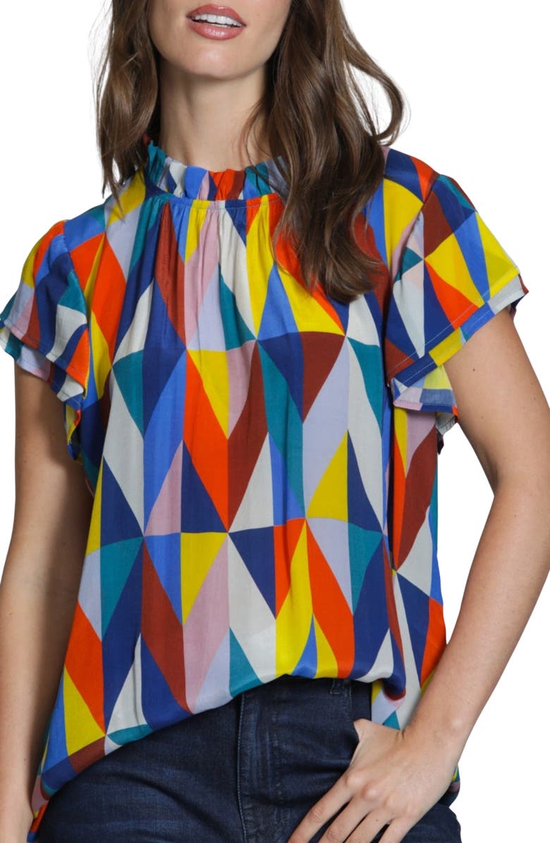 APNY Allover Print Flutter Sleeve Shirt, Main, color, Blue Multi