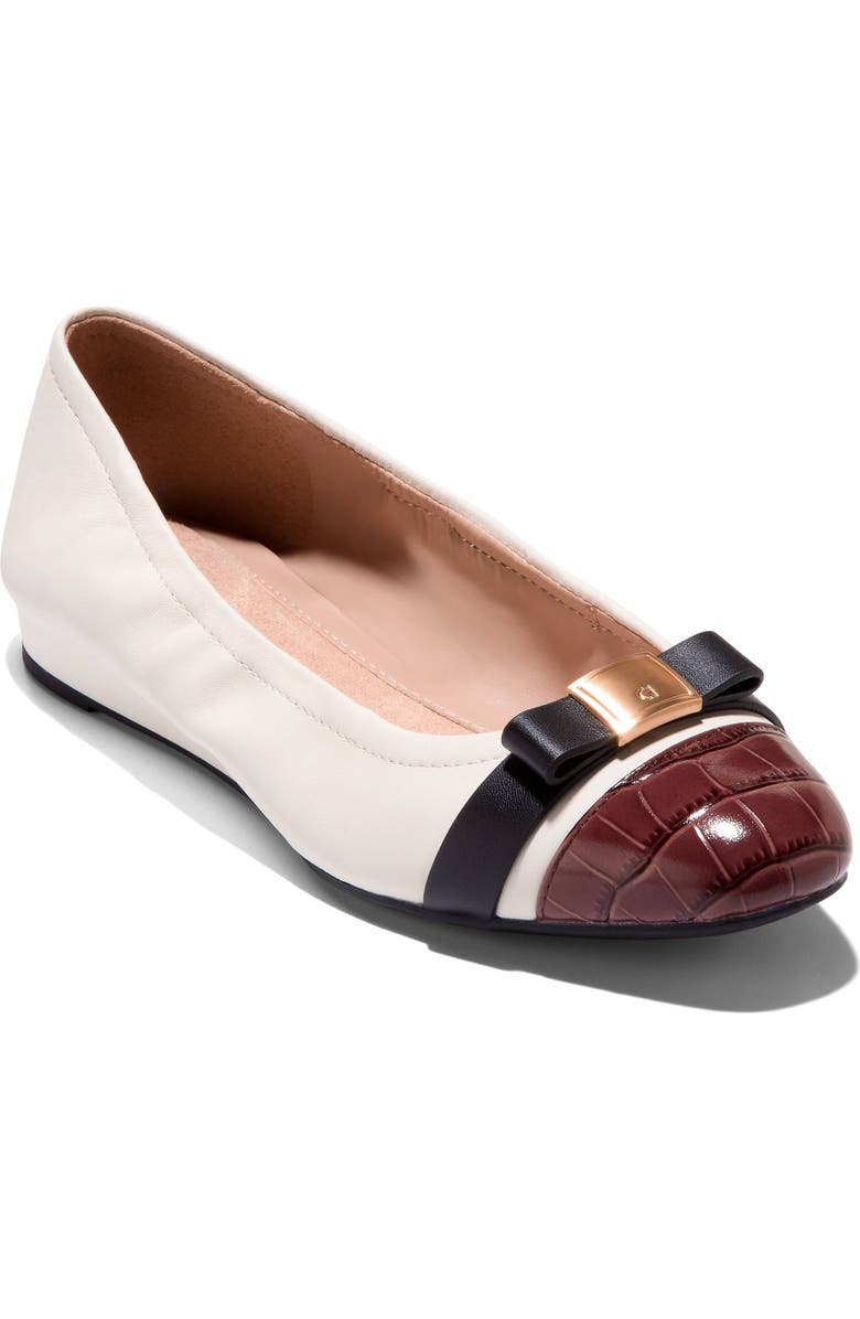 Cole Haan Go-To Tova Bow Ballet Flat, Main, color, Powder Leather/ Mahogany Croc
