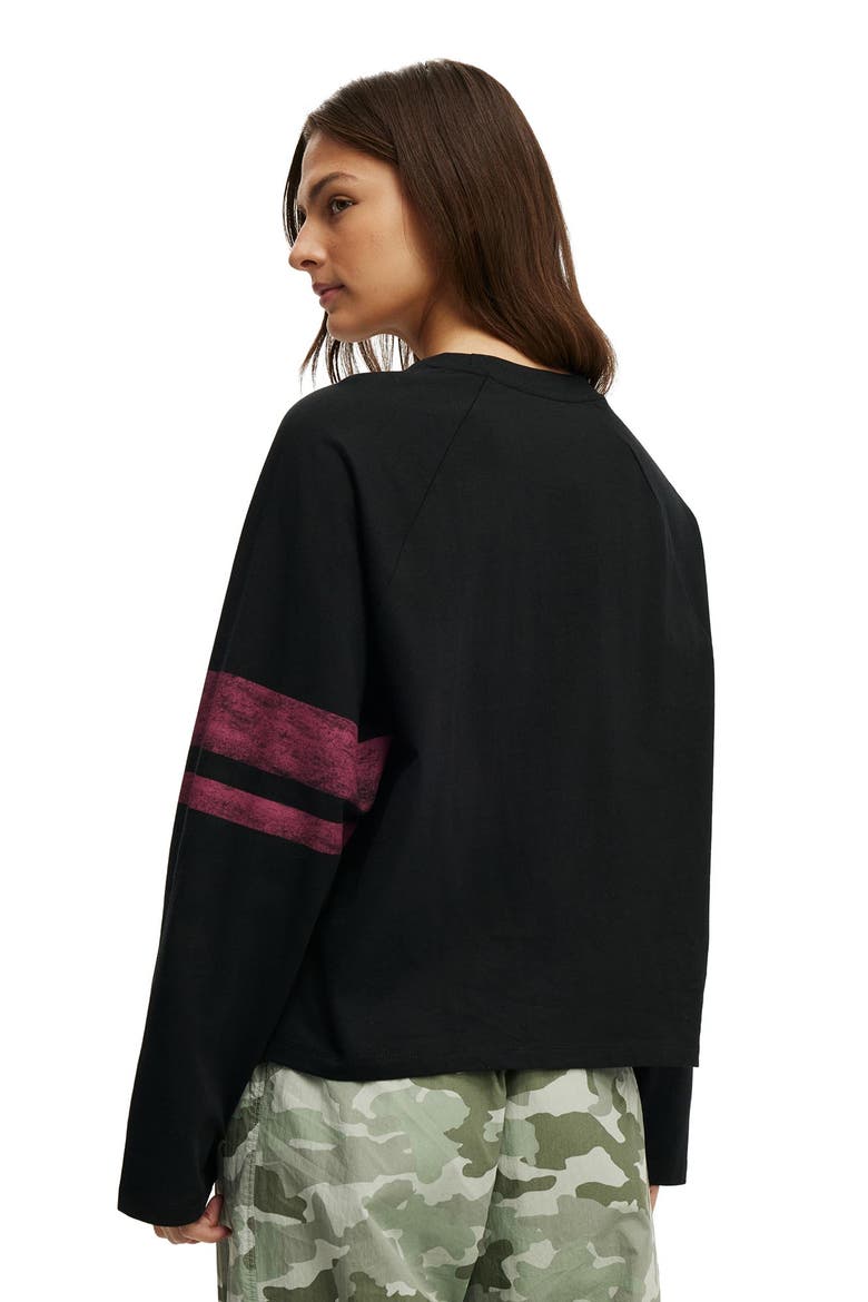 Women's Active Graphic Raglan Tee, Alternate, color, Black Hoops