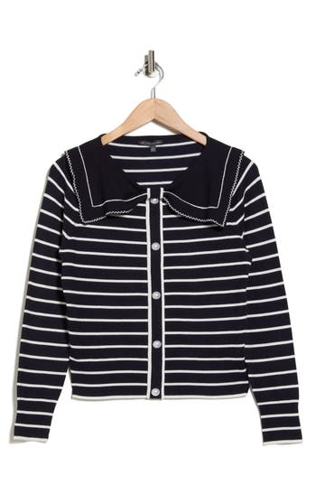 Adrianna Papell Stripe Bow Cardigan In Black