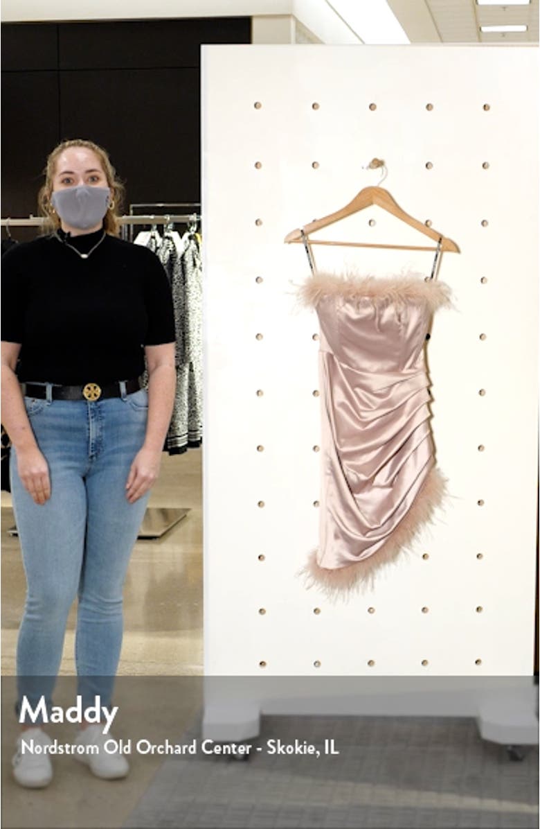 Feather Detail Strapless Satin Dress, sales video thumbnail