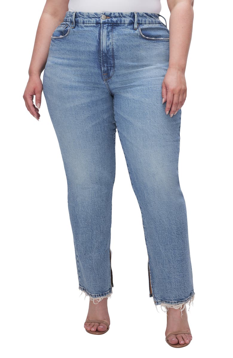 Good American Good Boy Split Hem High Waist Straight Leg Jeans, Alternate, color, 