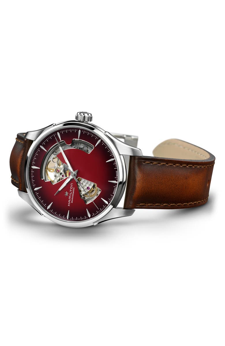 Hamilton Jazzmaster Open Heart Automatic Leather Strap Watch, 40mm, Alternate, color, 
