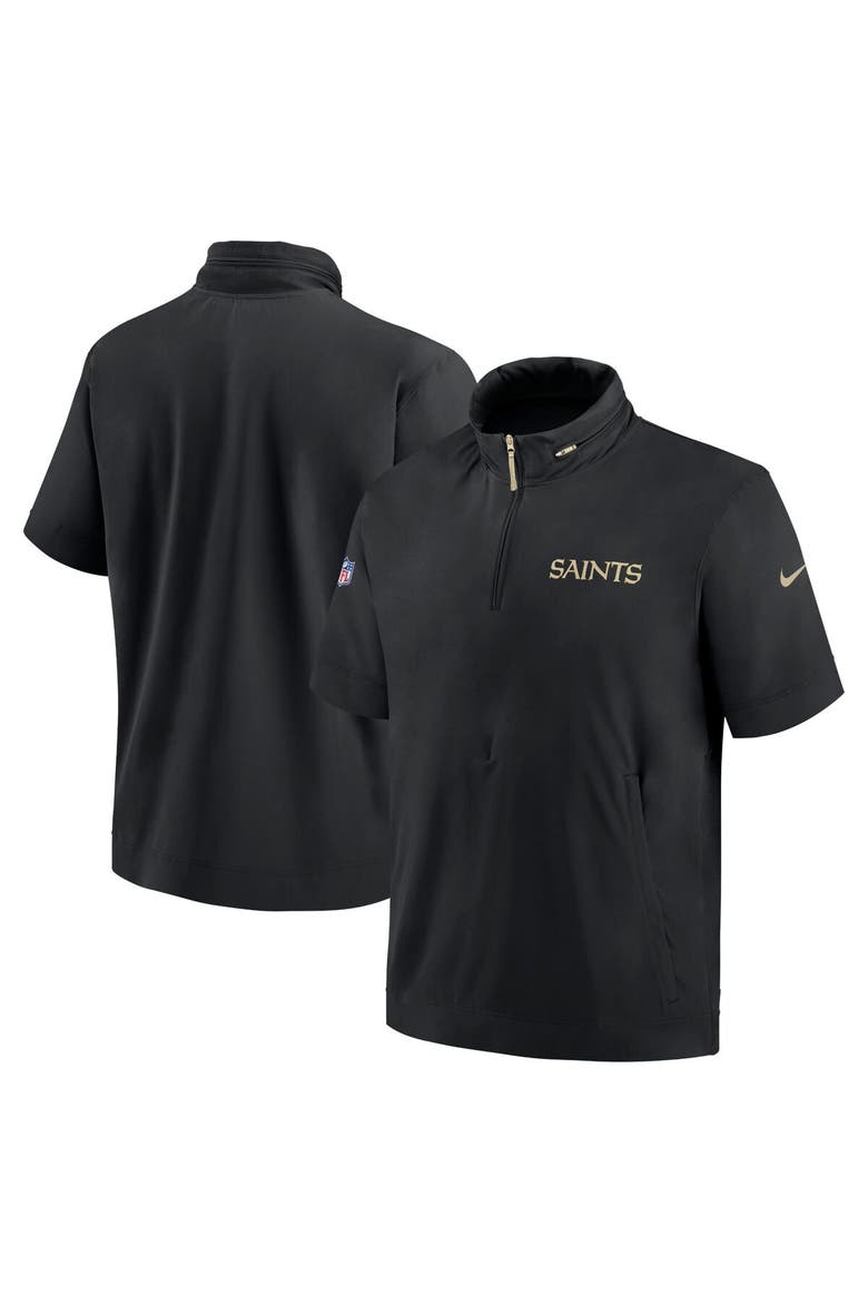 Men's Nike Black New Orleans Saints 2024 Sideline Coach Short Sleeve Half-Zip Hoodie Jacket, Main, color, Black