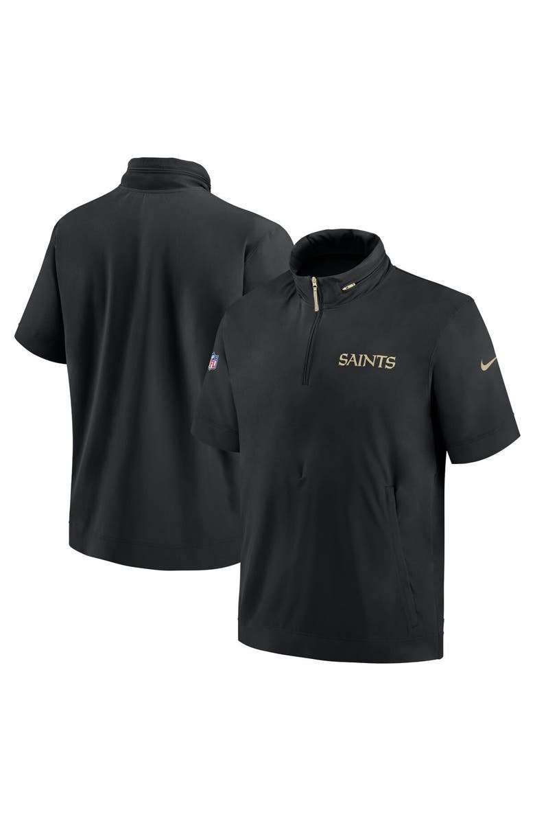 Nike Men's Nike Black New Orleans Saints 2024 Sideline Coach Short Sleeve Half-Zip Hoodie Jacket, Main, color, Black