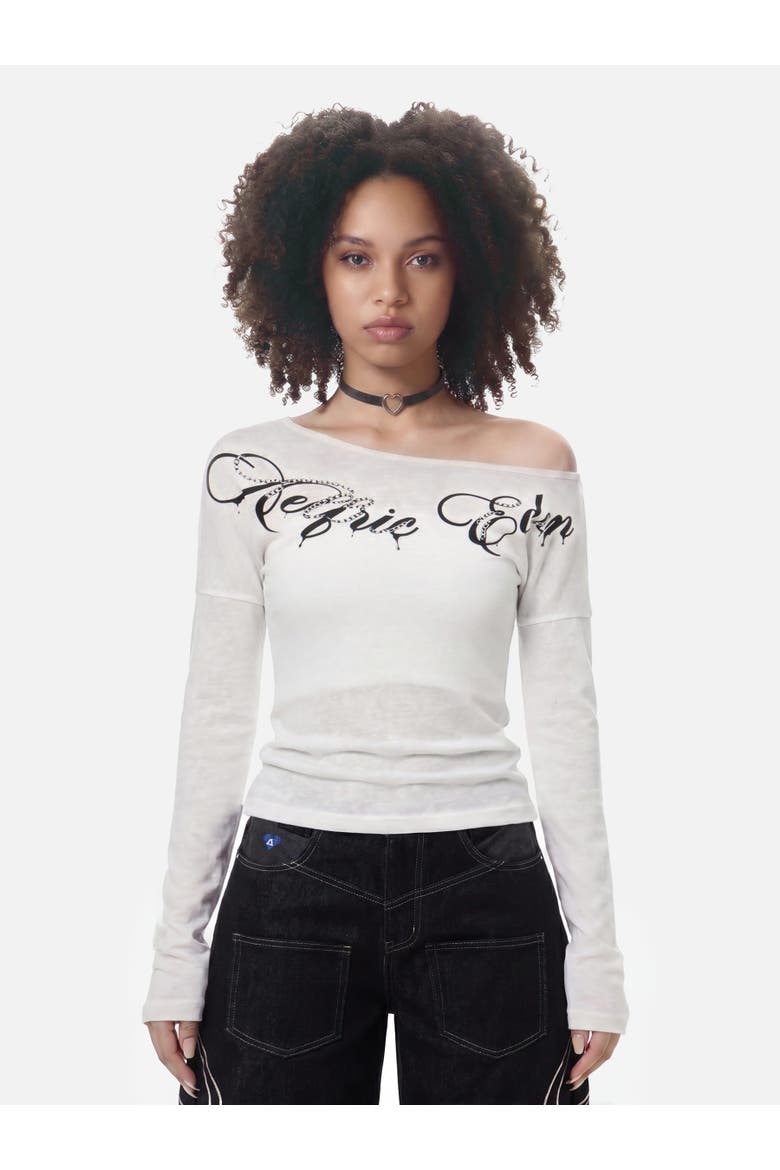 Off The Shoulder Long Sleeve Tee, Main, color, White