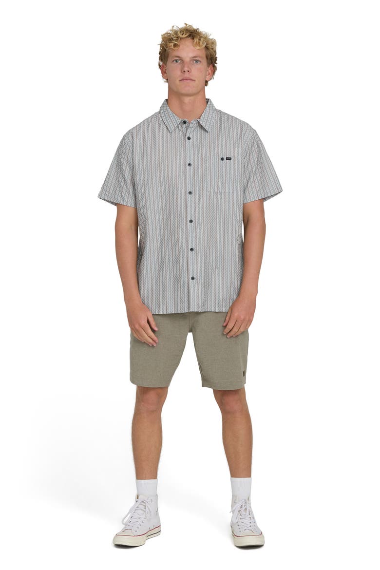 Sundays Stripe Jacquard Short Sleeve Cotton Button-Up Shirt, Alternate, color, FOG GRAY