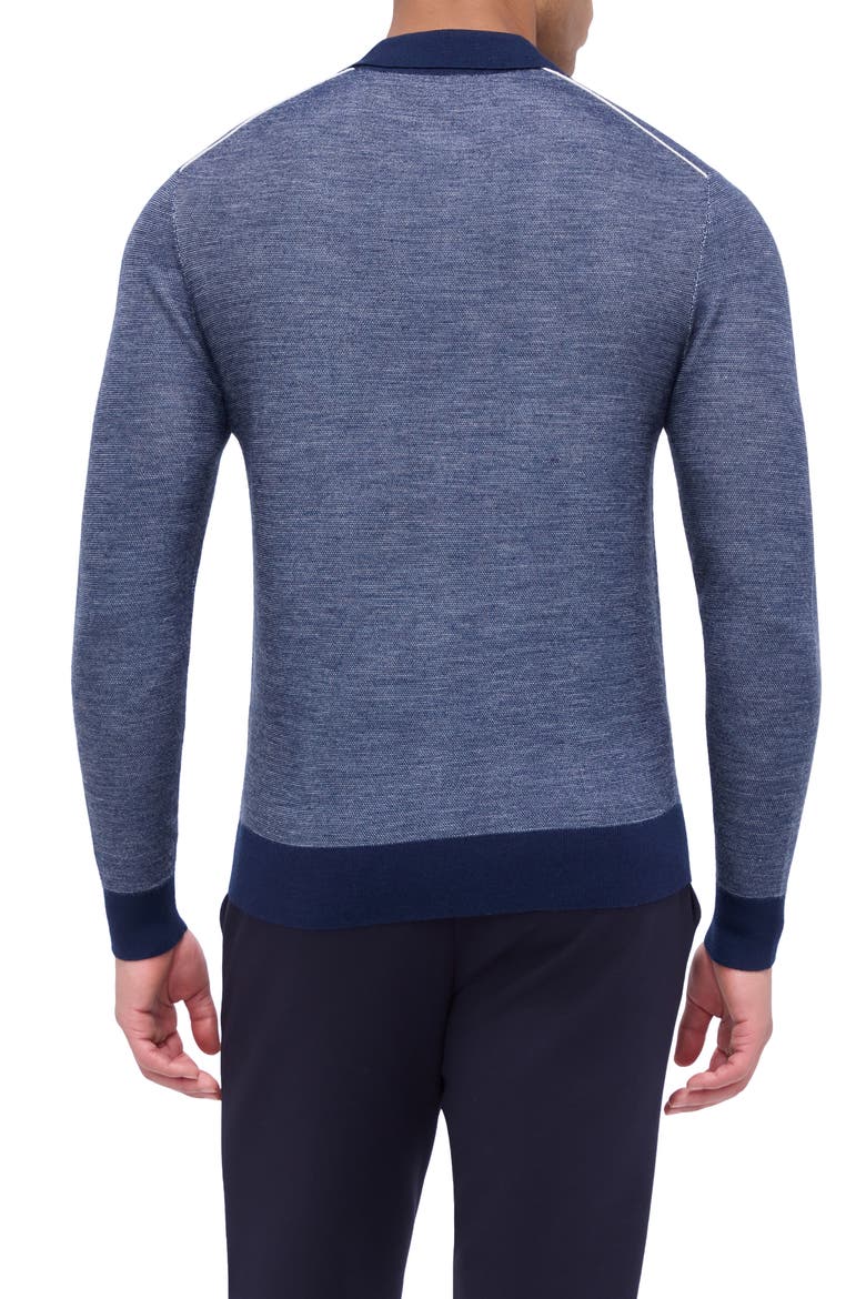 Bird's Eye Jacquard Merino Wool & Silk Polo Sweater, Alternate, color, NAVY