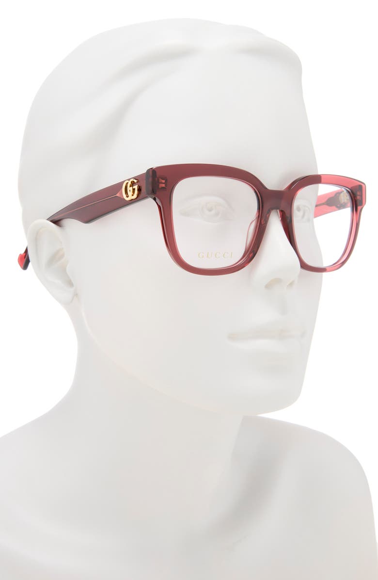 Gucci 49mm Square Optical Frames, Alternate, color, Burgundy/ Burgundy Transparent