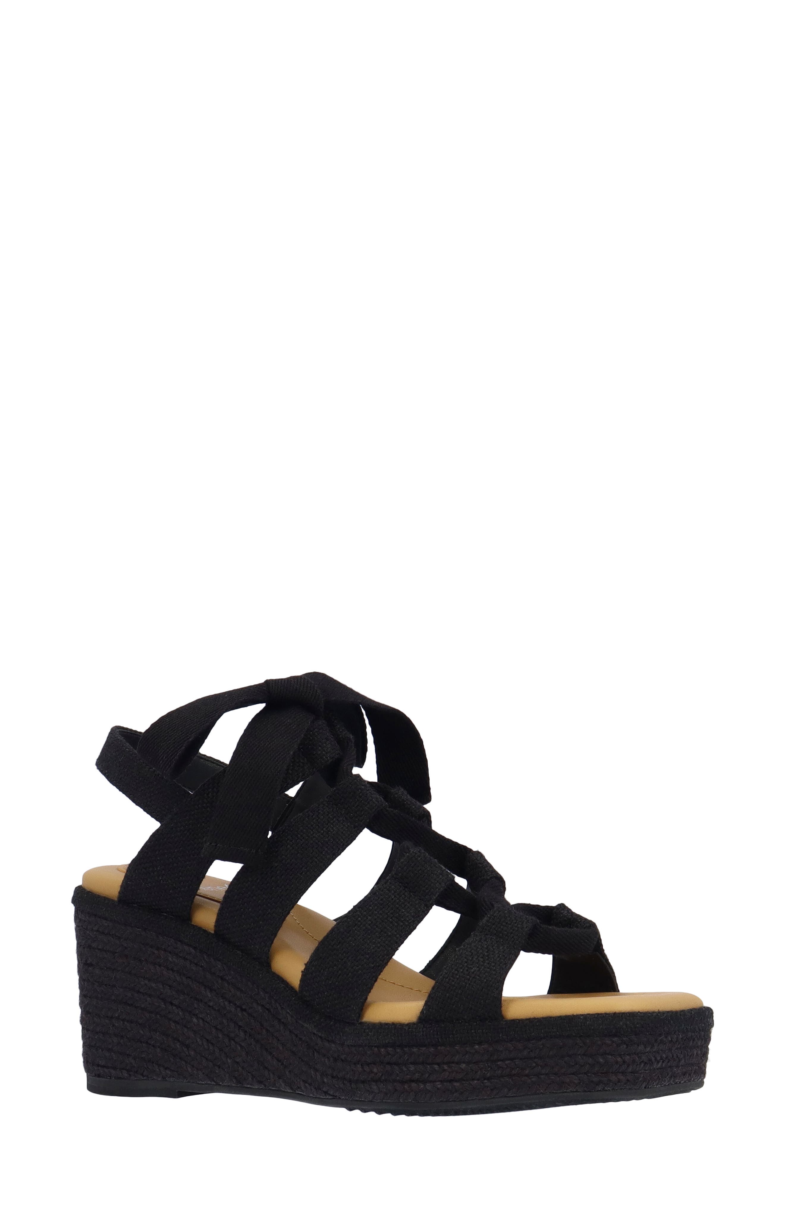 J. Reneé Garlynn Lace-Up Platform Wedge Sandal, Main, color, Black