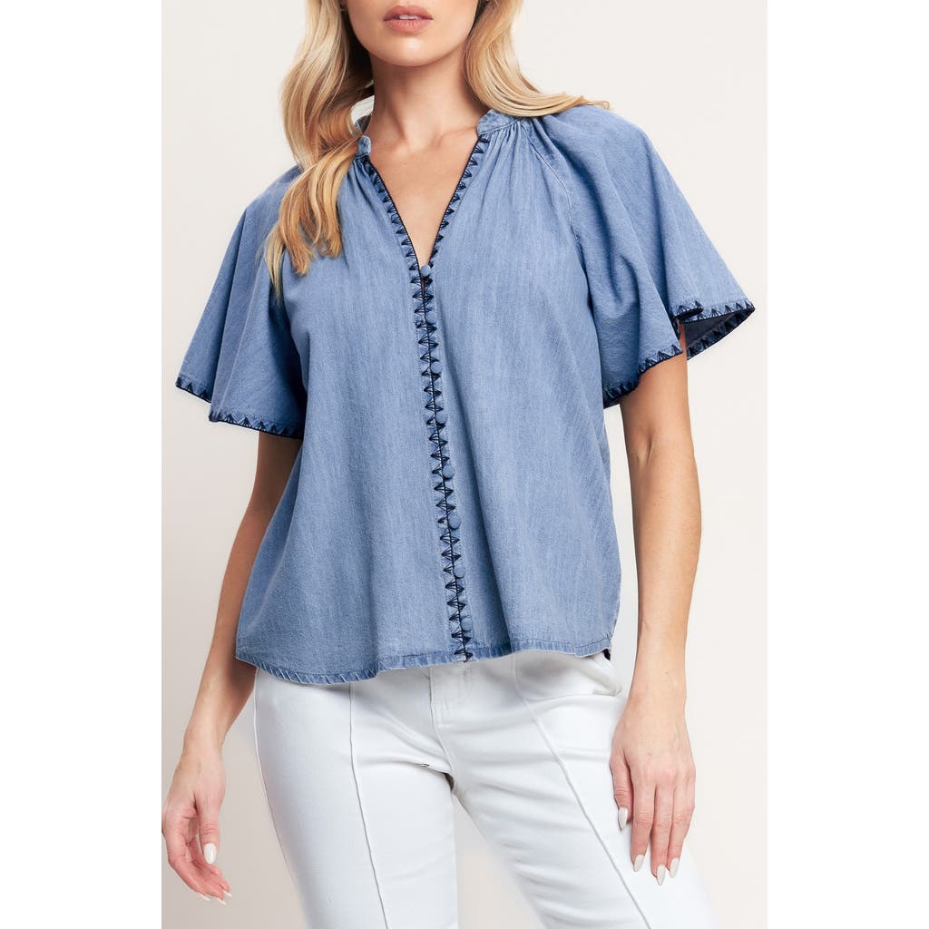 FLYING TOMATO Chambray Button Up Top in Light Indigo at Nordstrom Rack, Size Small