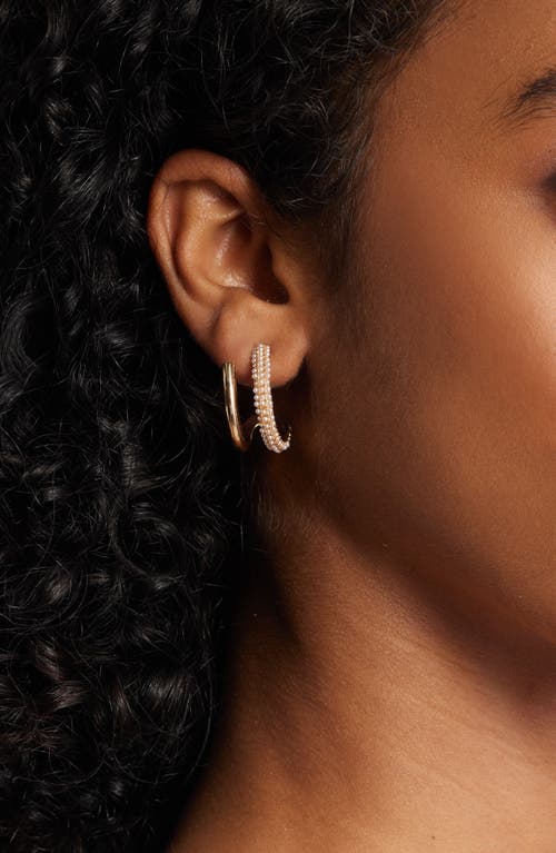 Open Edit Faux Pearl Hoop Earrings In Gold
