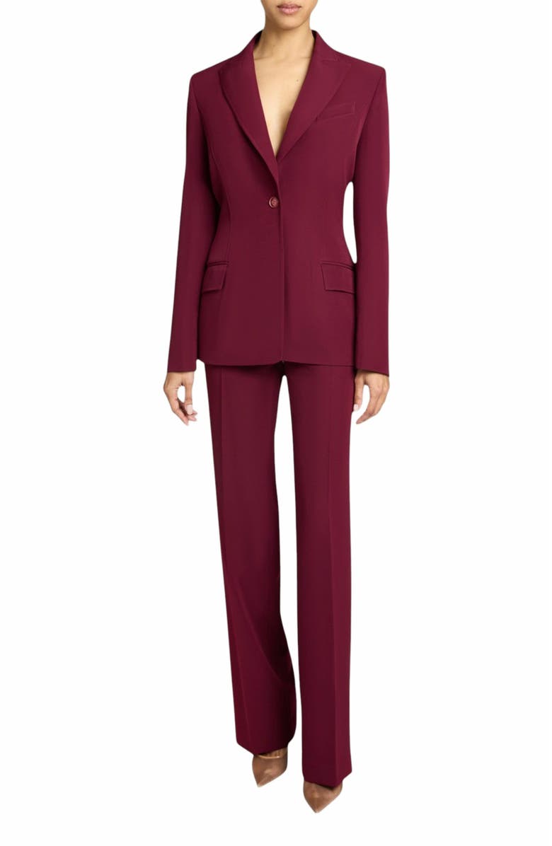 Santorelli JESS Single Button Peak Lapel Jacket with Seam Detail in Soft Stretch Crepe, Alternate, color, Cherry Cola