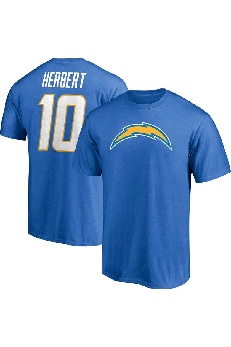 Men's Fanatics Branded Justin Herbert Powder Blue Los Angeles Chargers Player Icon Name & Number T-Shirt, Alternate, color, POWDER BLUE