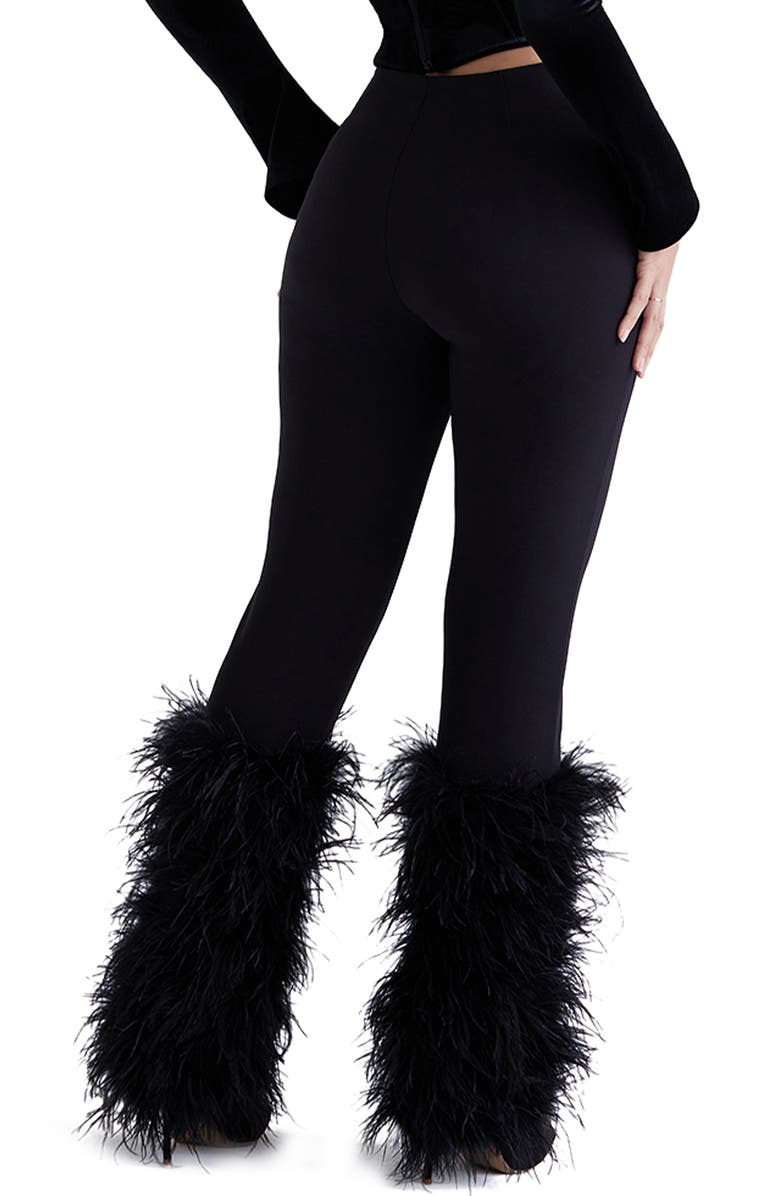 HOUSE OF CB Nicolette Feather Trim Pants, Alternate, color, Black