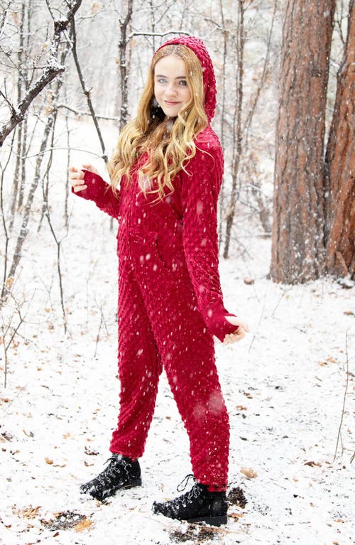 Limeapple Minky Bubble Zip Fleece Romper In Red