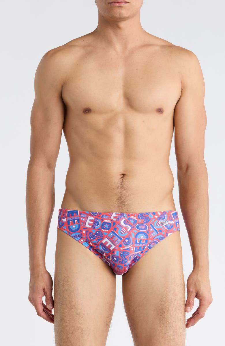 Speedo<sup>®</sup> Print Swim Briefs, Main, color, Red