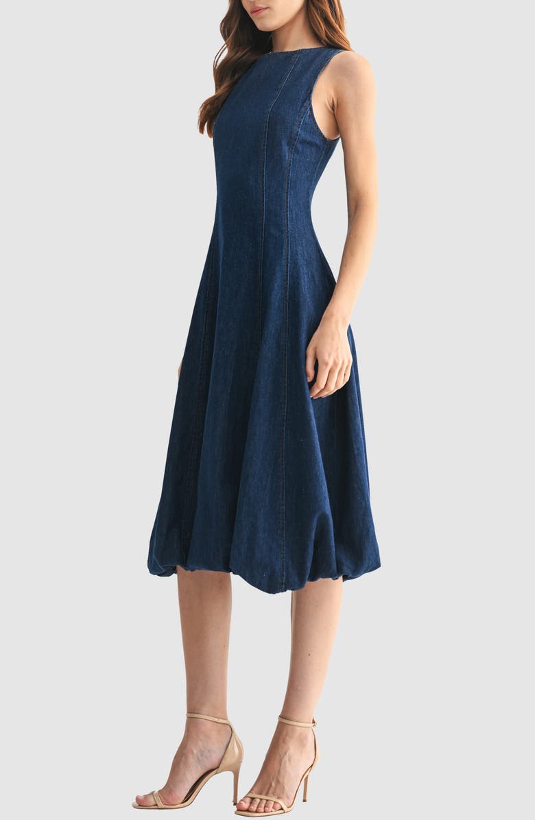 Sleeveless Bubble Hem Denim Midi Dress