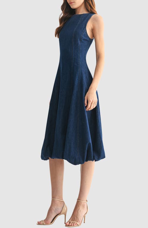 Mila Mae Sleeveless Bubble Hem Denim Midi Dress In Blue